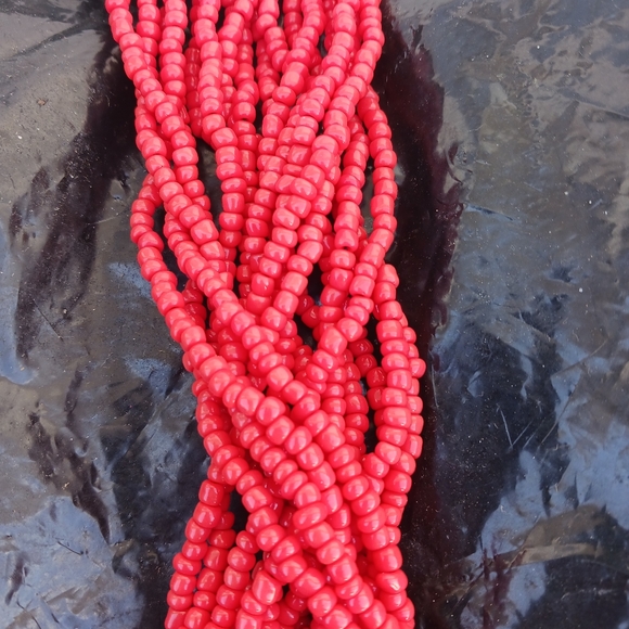 Handcrafted Red Seed Bead Cuff Bracelet - Stunning Multi-Strand Design - Picture 3 of 3